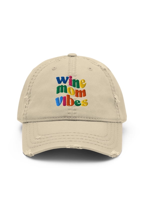 | Wine Mom Vibes | Distressed Embroidered Cap for Gifts for Moms, Birthday Gift for Mom, Adjustable Baseball Hat