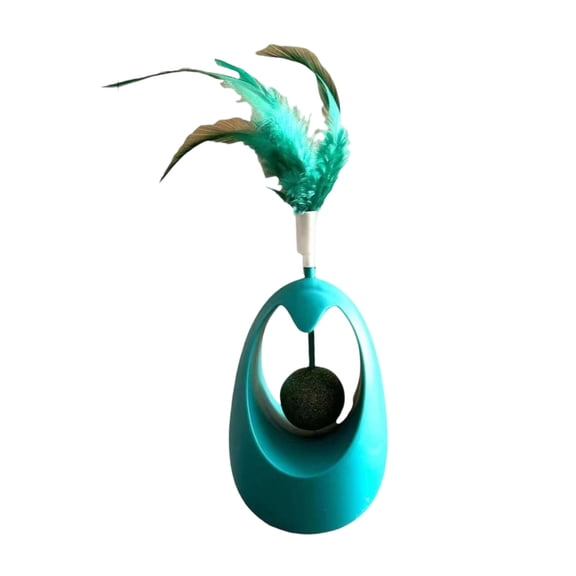 Catnip Infused Tumbler Toy For Cats Wobbling Self Entertainment Interactive Feather Toy With Blue Green Base
