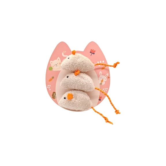 Catnip Mouse Cat Toys, Plush Mice with Catnip Cat Grass, Interactive Toys for Indoor Cats Kitten Play Chewing Biting, Beige Three Pack Gift Set