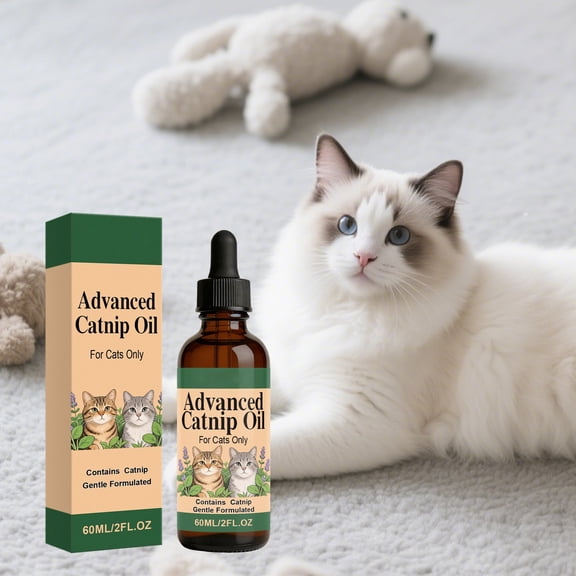 Catnip Oil for Cats, 60ml 2 FL OZ Natural Cat Attractant Liquid with Dropper, Gentle Formula for Cat Toys Scratching Posts, Encourage Playful Interaction and Support Relaxation