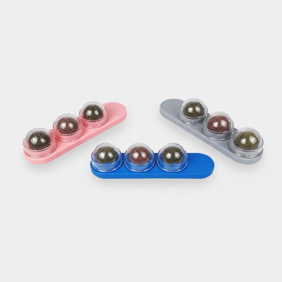 Catnip Silvervine Ball Rotating Catnip Toy Edible Kitty Lick Toy Catnip Gall Fruit Treats Extra Cat Energy Wall Treats Ball for Indoor Cats Teeth Cleaning,3 Boxes