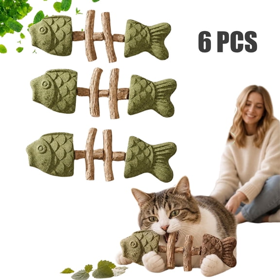 Catnip & Silvervine Chew, Cat Chew Toy with Catnip & Natural Silvervine, Natural Fishbone Cat Dental Toy
