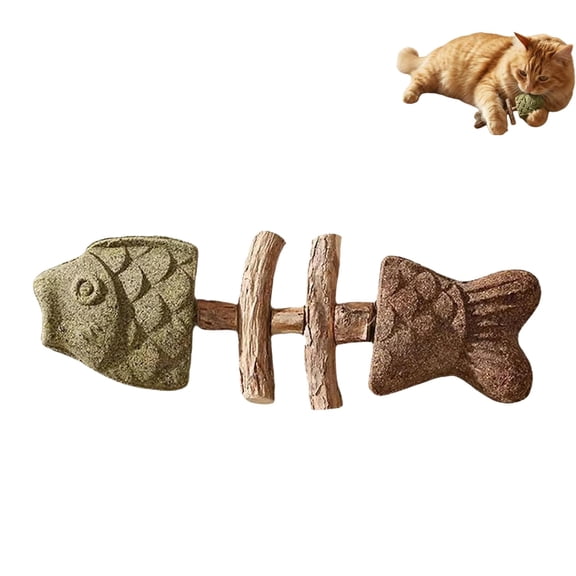 Catnip Silvervine Chew,Creative Fishbone Cat Dental Sticks for Teeth Cleaning, Fix Cat Dental Health, Durable Wooden Feline Tooth Care Tool