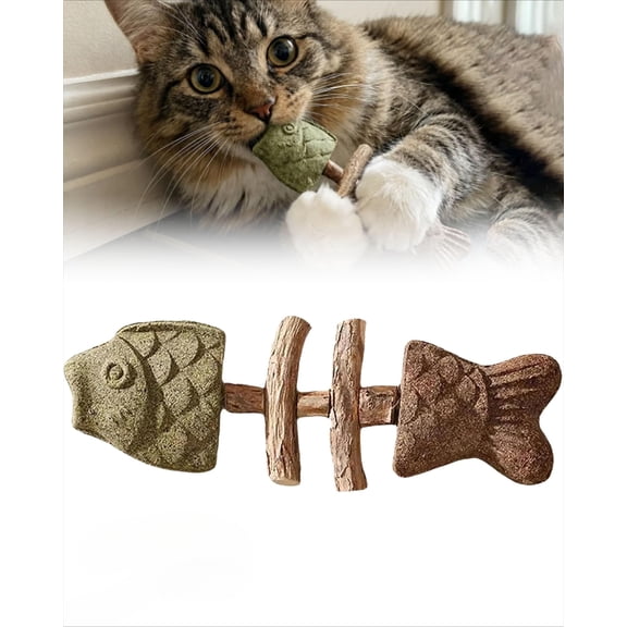 Catnip & Silvervine Chew, Fishbone Cat Dental Sticks for Teeth Cleaning with Toy Ball, Natural Kitten Chew Toys for Indoor Cats
