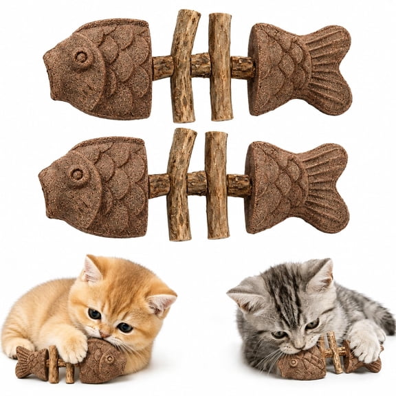 Catnip & Silvervine Chew, Fishbone Cat Dental Toy for Chewing, Boredom Relief and Enrichment for Cats