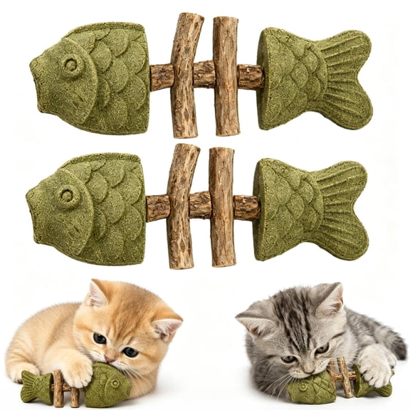 Catnip and Silvervine Chew, Natural Fishbone Chew Toy for Cats, Fishbone-Shaped Cat Dental Toy for Chewing, Licking, Pawing, Boredom Relief & Enrichment for Cats