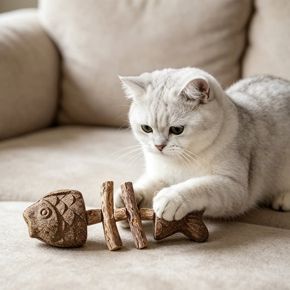 Catnip and Silvervine Chew, Natural Fishbone Chew Toy for Cats, Fishbone-Shaped Cat Dental Toy for Chewing, Licking, Pawing, Boredom Relief & Enrichment for Cats 
