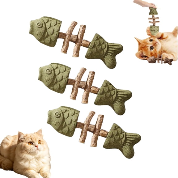 Catnip and Silvervine Chew, Sterling Whiskers Catnip & Silvervine Chew Fish 3 Pack, Fish Bone Shaped Chewing, Natural Dental Care Chewing for Cats (Mix1)