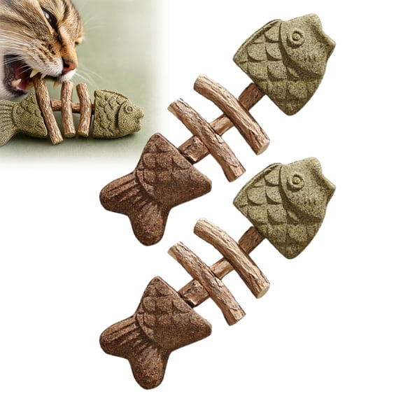 Catnip & Silvervine Fish Chew Toy – Natural Dental Cat Treat for Teeth Cleaning,(2PCS)