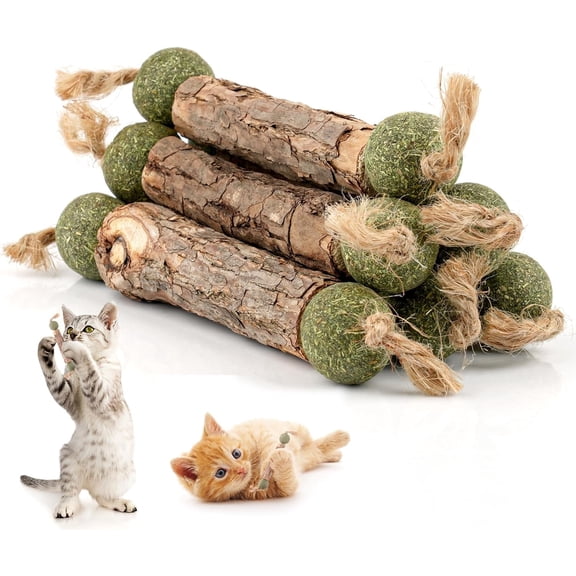 Catnip Sticks Set, 6 Pieces Matatabi Cat Sticks with Catnip Ball, Natural Interactive Cat Toy for Grinding Teeth for Cats, Biting, Chewing