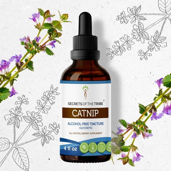 Secrets Of The Tribe Catnip Tincture Dietary Supplement, Natural Herbal Extract for Calming Support, Catnip (Nepeta cataria) Dried Leaf, Alcohol-Free Extract, Drops 4 oz