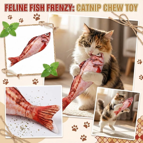 Catnip Toy, Fish Cat Toy, Cat Chew Toy, Catnip Filled Cartoon Fish for Interactive Kitty Chew Toys, Cat Teething Cat Exercise, 7.87 Inch Red Rock Fish