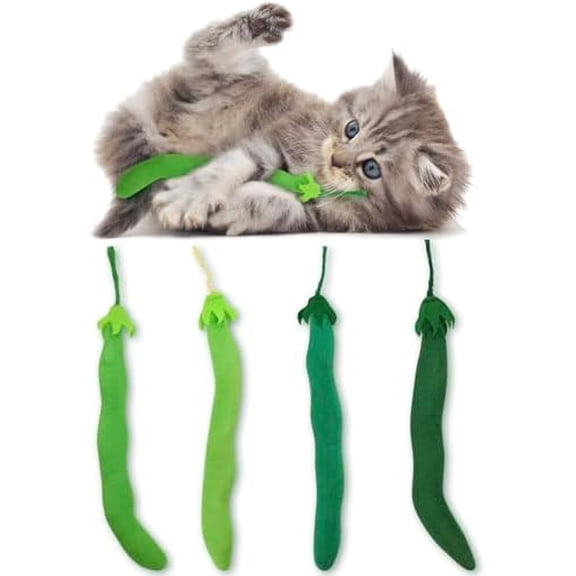 Catnip Toy, Green Bean Cat Toys Kitten Supplies Interactive Kicker Vegetables Vegan Dental Health Teething Chew Gift for Cat Lovers Indoor 4PCS