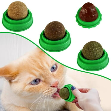 Catnip Toys Balls 4 Pcs, Extra Cat Energy Ball, Edible Kitten Silvervine Toys, Healthy Kitty Teeth Cleaning Dental Chew Toys, Cat Wall Treats Cat Stuf