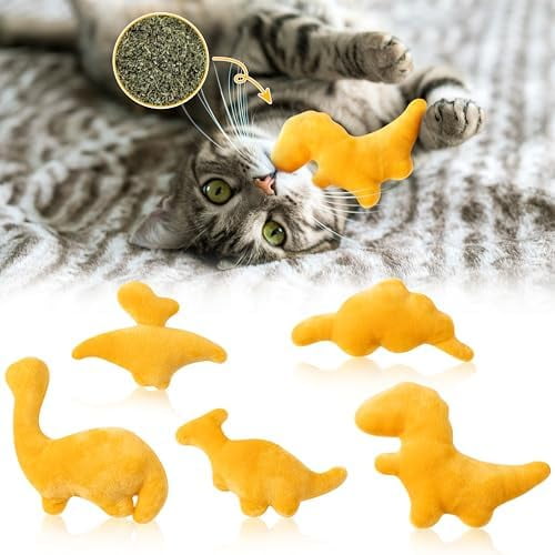 Catnip Toys for Cat - 5Pcs Dino Nuggets Cat Toy, Indoor Kitten Chew Bite Kick Dinosaur Chicken Nugget Catmint Interactive Pet Supplies, Cute Pet Gifts for Kitten Lover