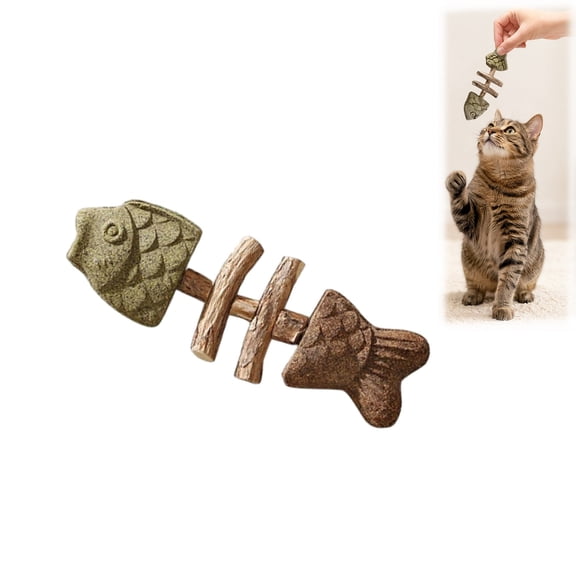 Catnip and Silvervine Cat Chew-Fish Bone Shaped Chewing for Cats,Teeth Cleaning Dental Chew,1PC