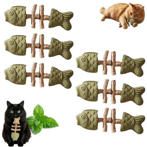 Catnip and Silvervine Chew Toy, Fish Bone Cat Dental Chew for Teething, Interactive Play and Daily Enrichment