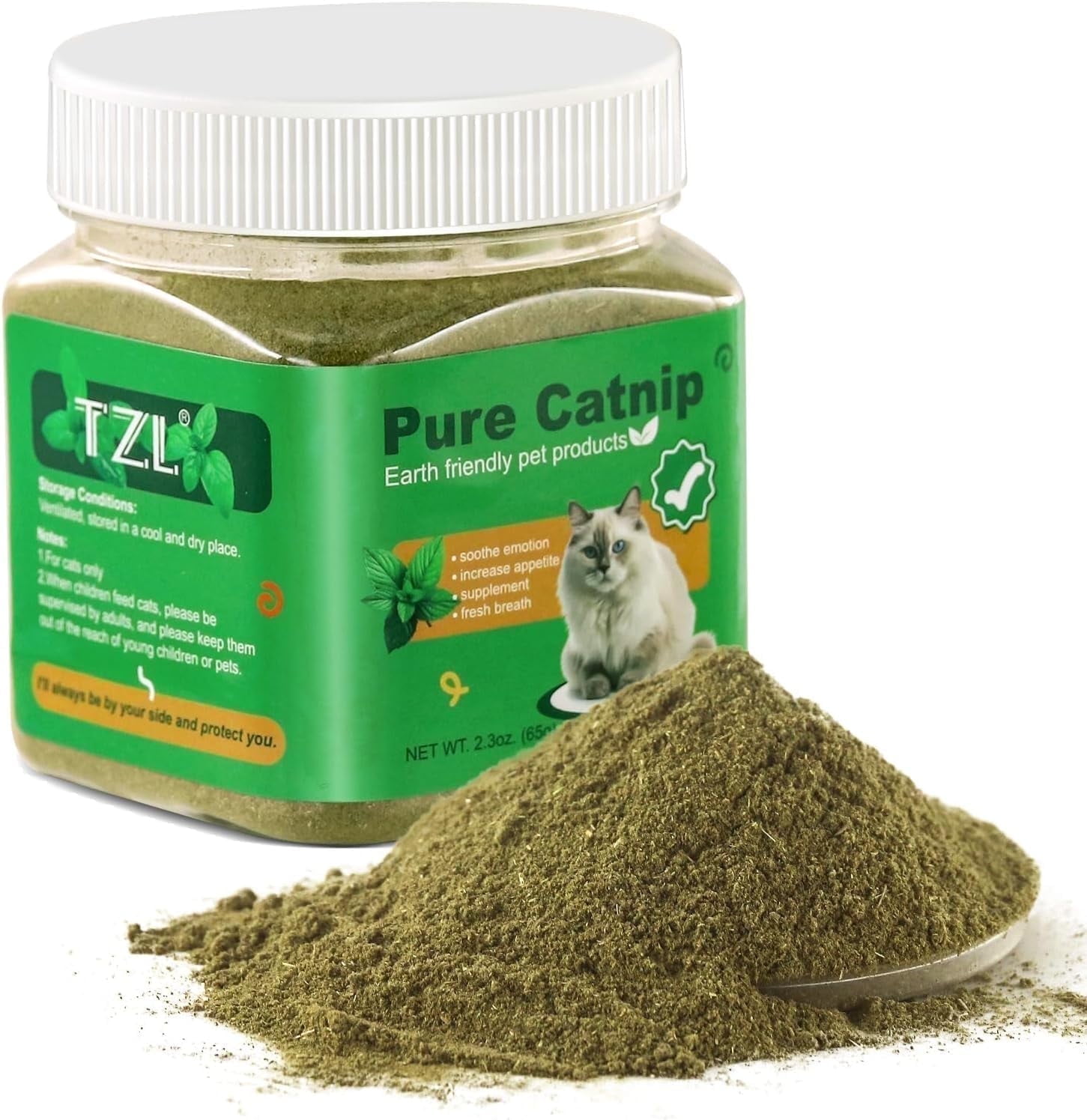 Organic Catnip, Used as a Snack or Refillable Treats for Cat, Without Stalks & Stems, All Natural & Safe for Cat Play Training(65g)