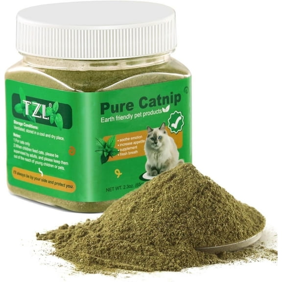 Organic Catnip, Used as a Snack or Refillable Treats for Cat, Without Stalks & Stems, All Natural & Safe for Cat Play Training(65g)