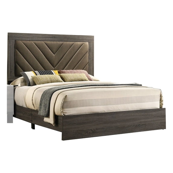 Cato Upholstered California King Bed Tufted Brown Headboard Dark Gray