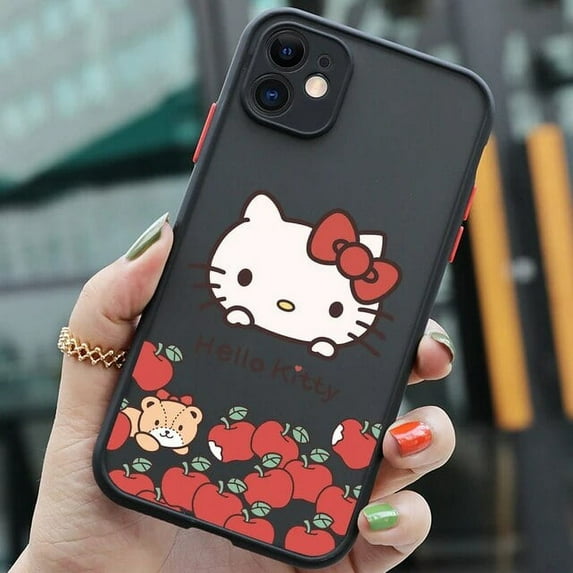 Catoon Hello Kitty Cute Red Pink Phone Case For iPhone 15 14 13 12 11 Pro Max X XR XSMax 7 8 Plus Matte Transparent Back Cover QY