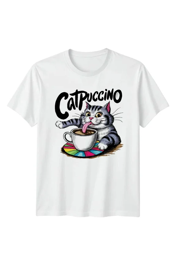 Catpuccino Cat Coffee Animal Pun Classic Everyday Design T-shirt