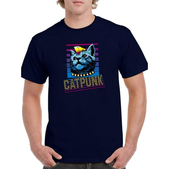 Catpunk Cat W Mohawk Art T-Shirt Men -Image by Shutterstock, Male XX-Large