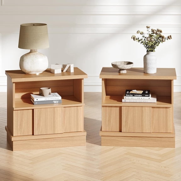Catrimown 23" Nightstand Set of 2, Natural Oak Wood Night Stands with Drawer & Storage, Large End Side Tables for Bedroom Living Room