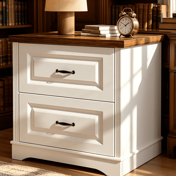 Catrimown 24 Inch Wide White Farmhouse Nightstand, wooden side cabinet with 2 drawers, versatile storage furniture for bedroom and living room use
