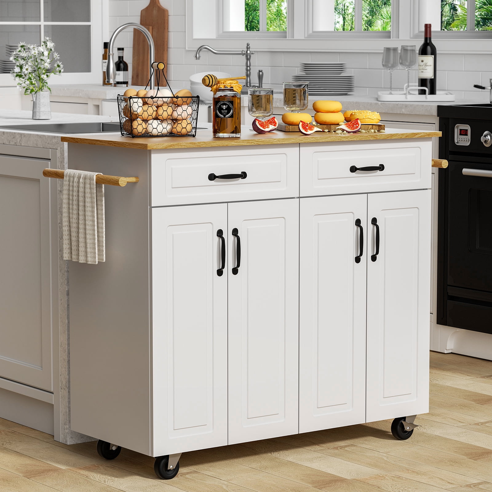 Catrimown 46'' Kitchen Island on Wheels, Rolling Kitchen Island Cart ...