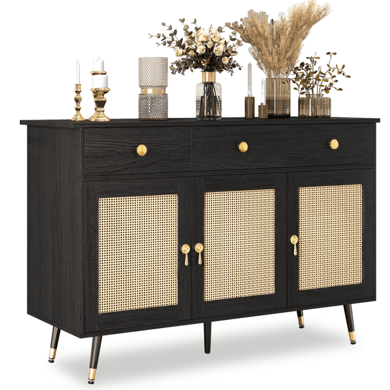 Catrimown 47'' Black Buffet Cabinet, Sideboard Storage, Accent Cabinet ...