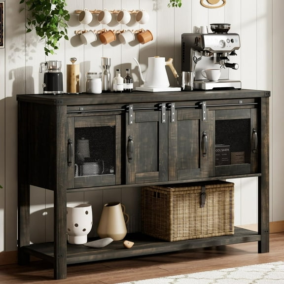 Catrimown 47" Farmhouse Coffee Bar Cabinet with Storage, Buffet Cabinet Sideboard Storage Cabinet, Dark Oak