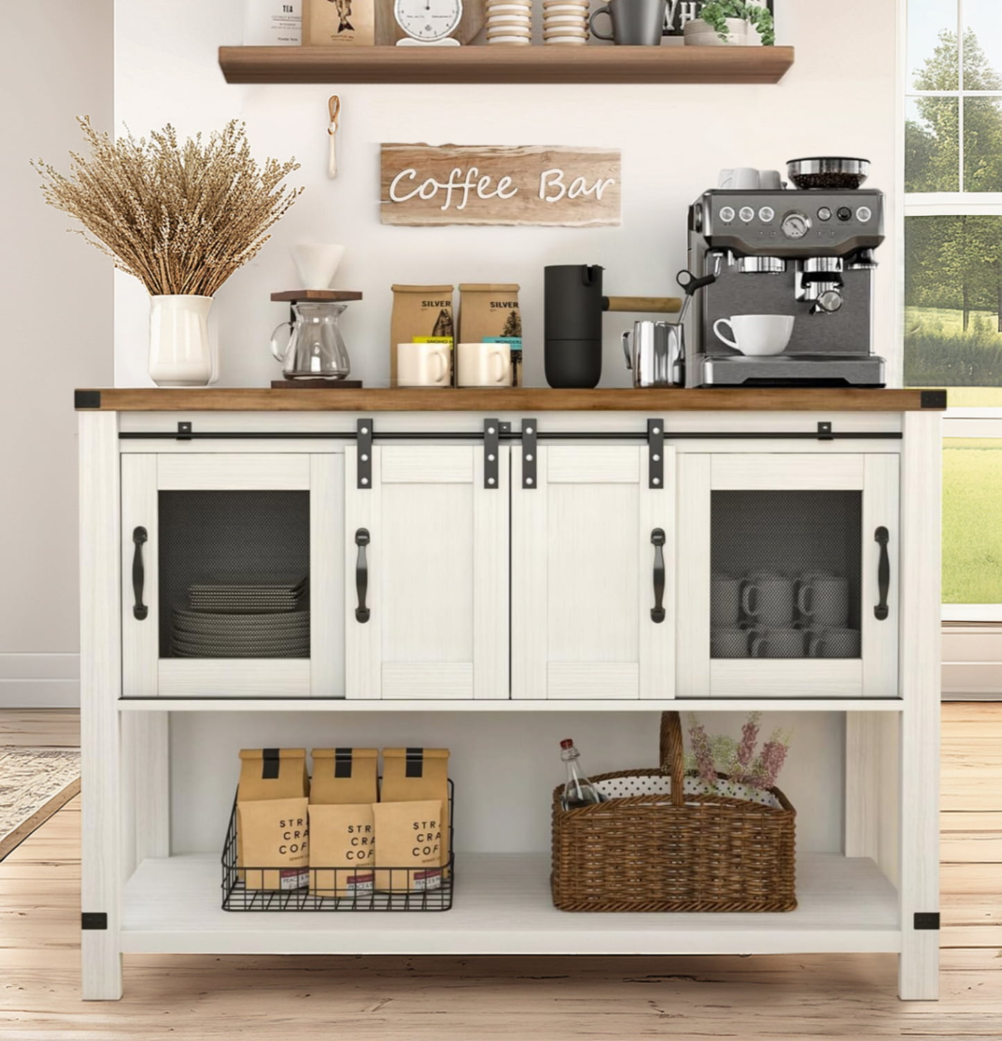 Catrimown 47" Farmhouse Coffee Bar with Storage, Buffet