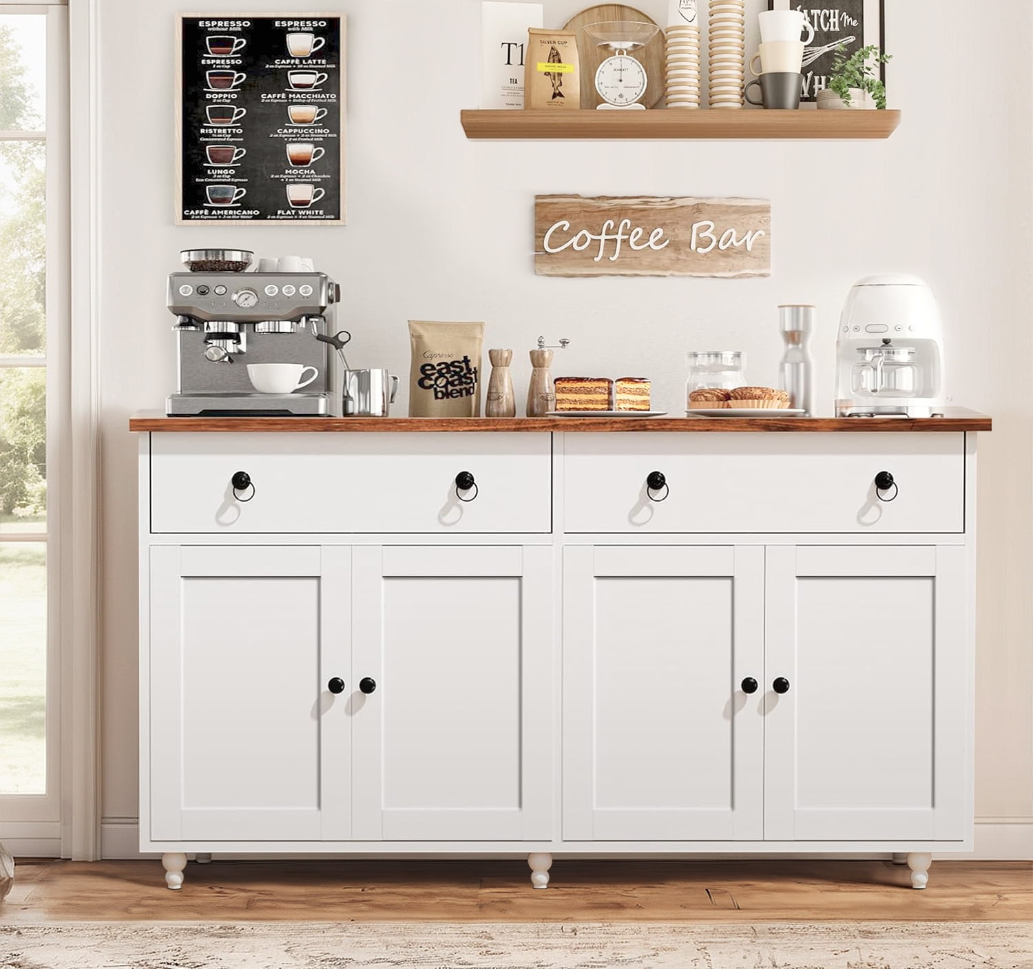 White Shaker 55'' Freestanding Sideboard Buffet Cabinet
