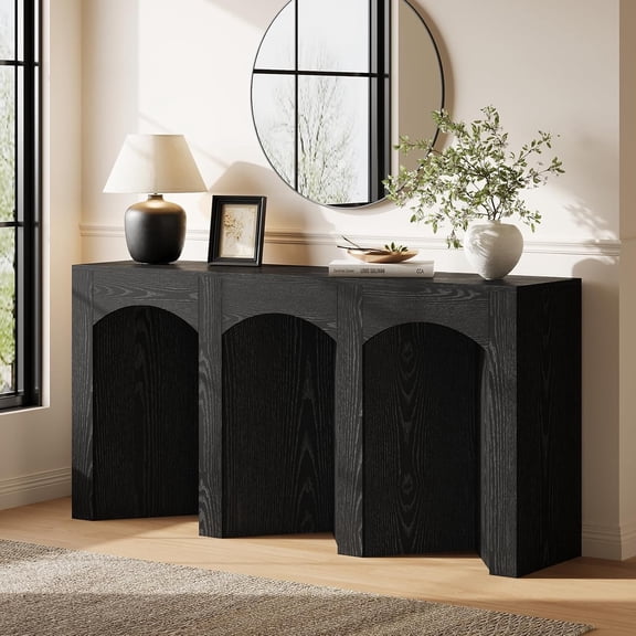 Catrimown 59" Black Arched Console Table for Entryway, Hallway & Behind Sofa, Modern Decorative Sofa Table for Living Room Foyer
