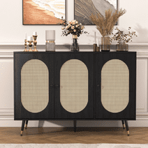 Catrimown Buffet Cabinet, Rattan Sideboard Storage Cabinet, Credenzas and Sideboards Cabinet Accent Cabinet for Living Room, Black