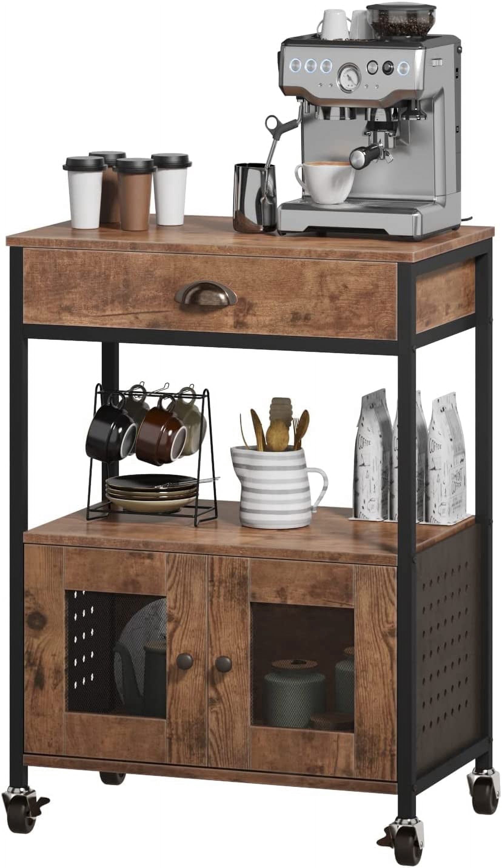 Catrimown Coffee Cart, Coffee Bar Microwave Cart with Storage, Coffee Cart Station, Standing,Rustic Brown