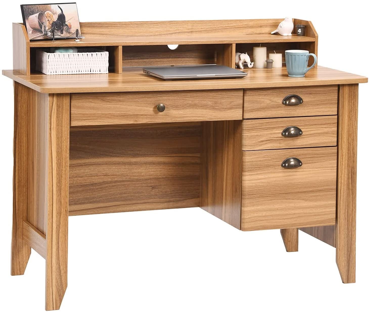Catrimown Computer Desk with 4 Storage Drawers and Shelves, White Farmhouse  Office Desk for Bedroom Teens Writing Desk, Executive Desks for Home