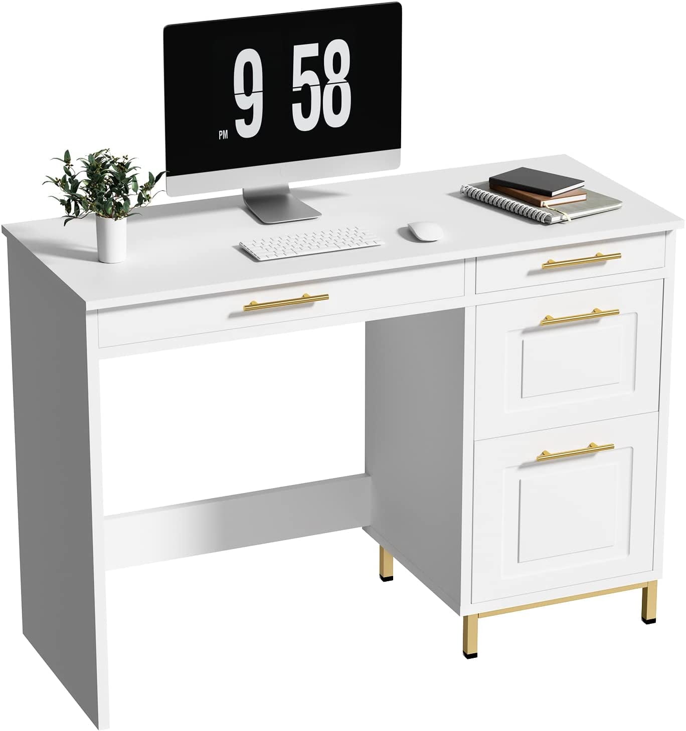Catrimown Computer Desk with Drawers, White Desk with 4 Drawers, Home