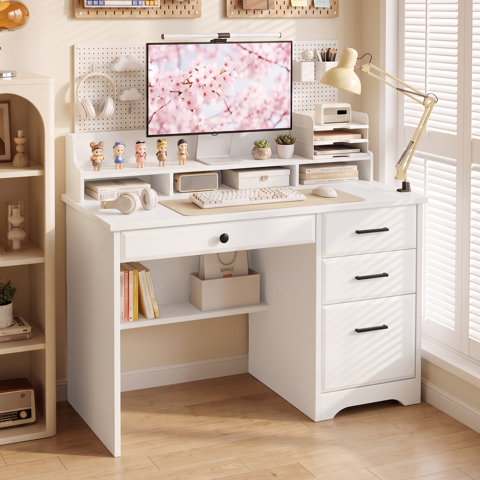 Catrimown Computer Desk With Drawers White Desk With Storage Home Office Desk With Monitor Stand Student Writing Desk White: What to Expect