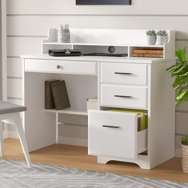 Catrimown Computer Desk with Drawers, White Desk with Storage, Home