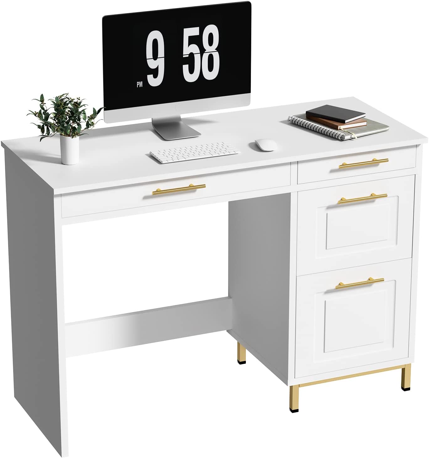 OneSpace 50JN1301 Ultramodern Glass Computer Desk with Drawers, White
