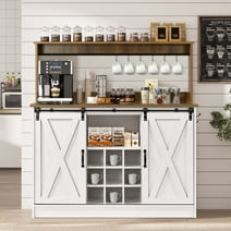 Catrimown Farmhouse Coffee Bar Cabine, 47" Sideboard Buffet Cabinet with Storage, Wine Bar Cabinet with Removable 9 Wine Rack, White
