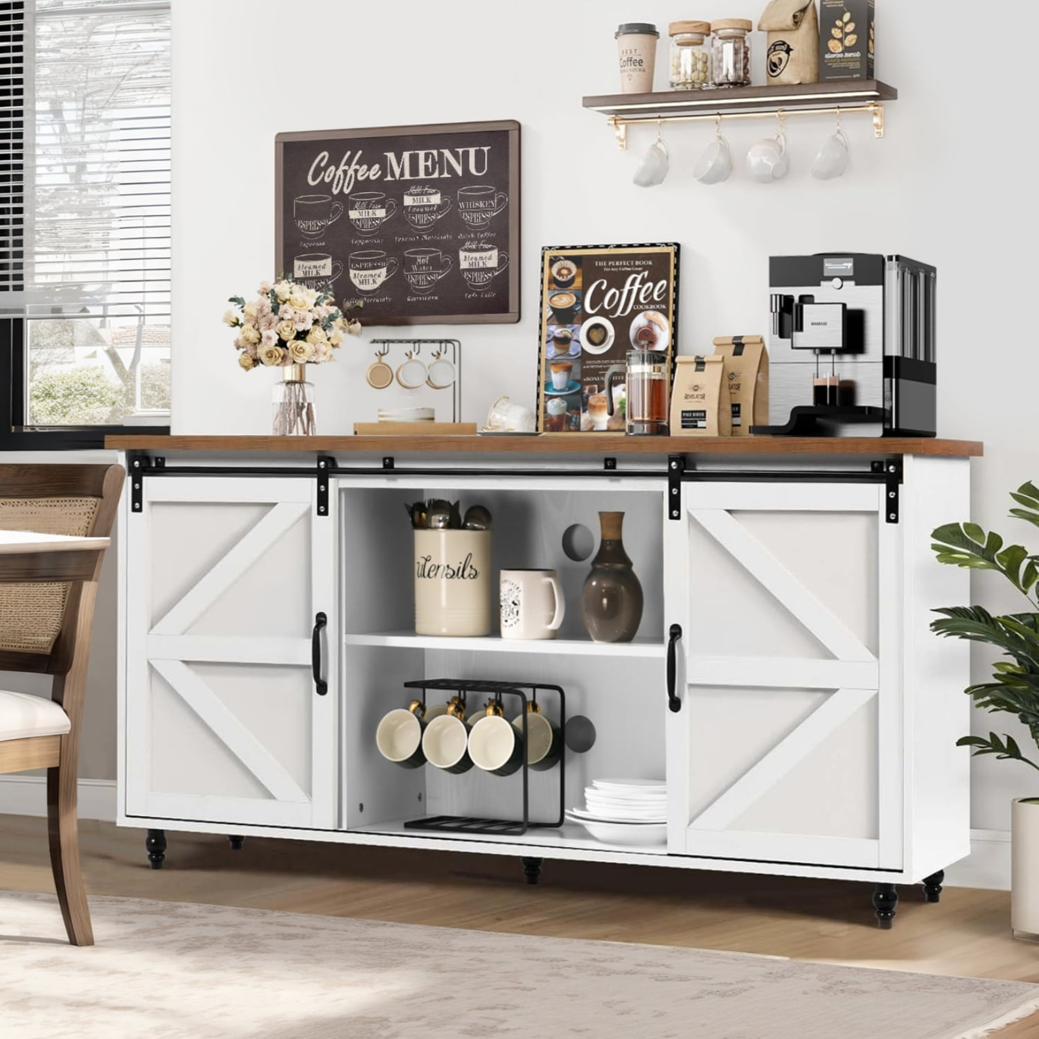 Catrimown 58'' Farmhouse Coffee Bar Kitchen Buffet with