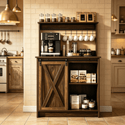 Catrimown Farmhouse Coffee Bar Cabinet, Sideboard Buffet Cabinet with Storage and Shelf, Dark Oak