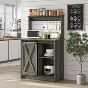 Catrimown Farmhouse Coffee Bar Cabinet, Sideboard Buffet Cabinet with Storage and Shelf, Wash Gray