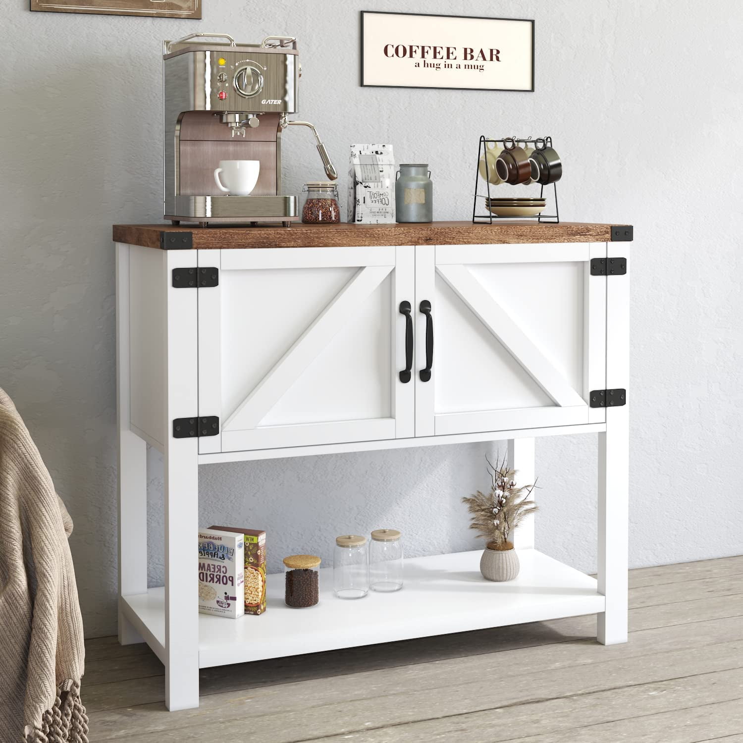 Catrimown Farmhouse Coffee Bar Storage Sideboard Buffet for