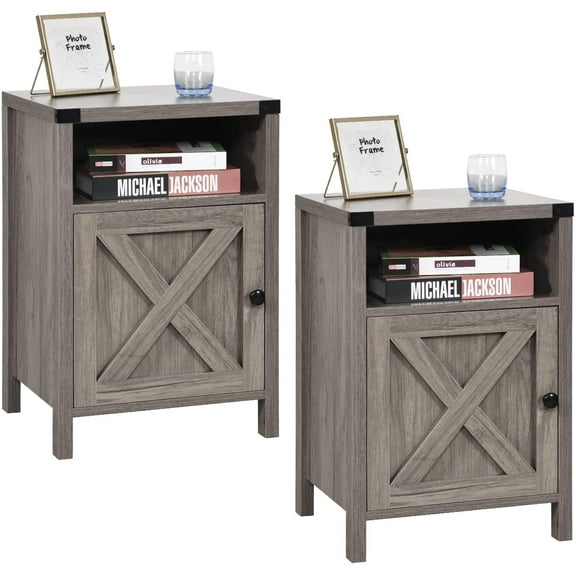 Catrimown Farmhouse End Table for Living Room Set of 2, Side Table Nightstand for Living Room Bedroom, Gray