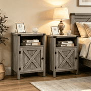 Catrimown Farmhouse End Table for Living Room Set of 2, Side Table Nightstand for Living Room Bedroom, Gray