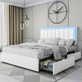 thumbnail image 1 of Catrimown Full Bed Frame with Storage Drawers, Upholstered Bed Frame with LED Light Headboard, Faux Leather, No Box Spring Needed, White, 1 of 8